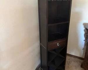 Tall Espresso Wine Storage Cabinet with Drawer