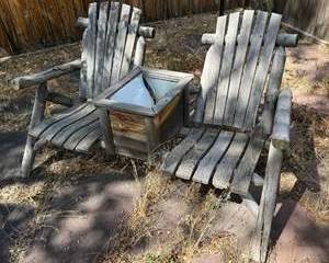 Rustic Wooden Outdoor Seating Set with Built-in Cooler