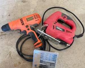 Black+Decker Corded Drill, Hyper Tough Jigsaw & Saw Blade Set