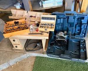 Bosch Router with Custom Table, Router Bit Sets & Accessories