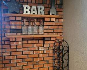 Bar Décor Set with Glass Decanters and Metal "BAR" Sign