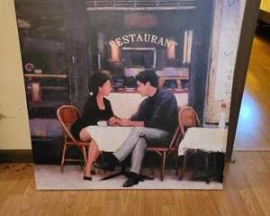 Framed Café Couple Canvas Wall Art