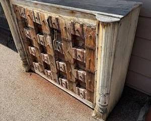 Antique Hand-Carved Wooden Sideboard with Intricate Geometric Design