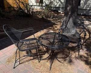 Black Metal Patio Bistro Set with Two Armchairs and Round Table