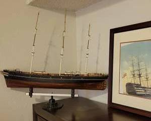 Decorative Model Sailing Ship with Framed Ship Print