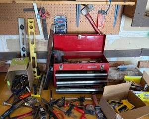 Craftsman Tool Chest with Mixed Hand Tools, Levels & Workshop Supplies