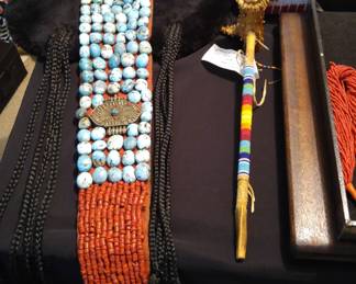 Tibetan Headdress, Native American Antler Pipe circa 1974
