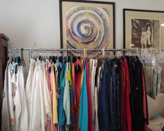 Womens clothes forefront sz 14-16, L/XL. on Left James Estey original watercolor (snake) on R James Estey Print (circa 1960) (snake )