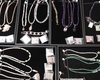 vintage jewelry, rose quartz, amethyst, aventurine, all sterling silver with earrings