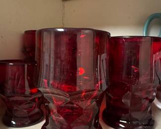 Viking Georgian Ruby Red Honeycomb Tumblers