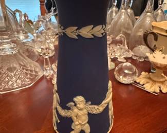 Wedgwood Portland Blue Jasperware Vase with Cherubs