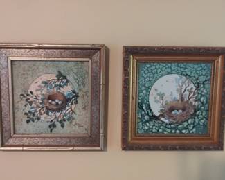 Pair of Framed Bird's Nest Prints by J.B. Watson