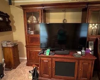 Cherry Wood Entertainment Center with Glass Door Display Cabinets