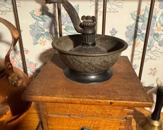 Antique "Run Easy" Wooden Coffee Grinder with Cast Iron Mechanism