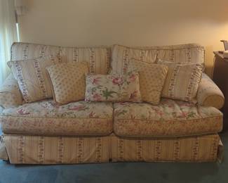Floral Striped Sofa with Throw Pillows