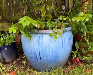 Large Blue Drip Glazed Ceramic Planter Pot