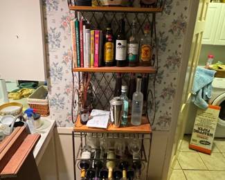 Metal Wine Rack with Glass Holder and Shelves
