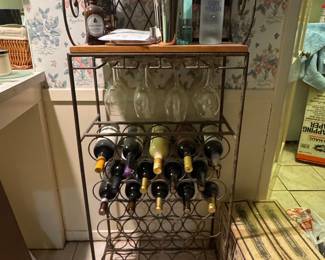 Metal Wine Rack with Glass Holder and Shelves
