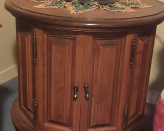 Thomasville Furniture Solid Cherry Drum Side Table with Cabinet