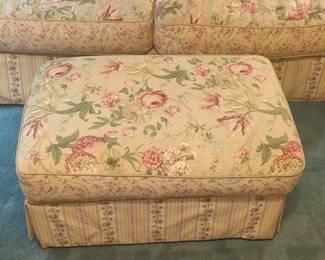 Floral Upholstered Ottoman with Striped Base