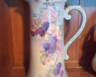 Hand-Painted Porcelain Pitcher with Berries and Floral Motif