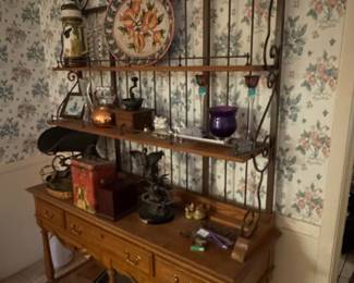 Country French Distressed Oak Sideboard with Wrought Iron Hutch