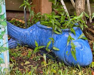 Blue Ceramic Fish Planter