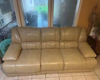 Tan Leather Reclining Sofa - La-Z-Boy