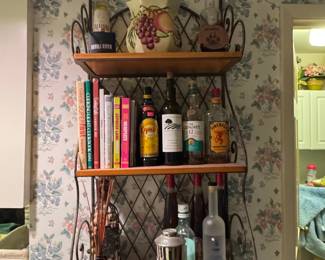 Metal Wine Rack with Glass Holder and Shelves