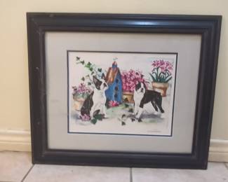 Boston Terrier Mom and Puppies Watercolor Print by Kathy Marrs Chandler