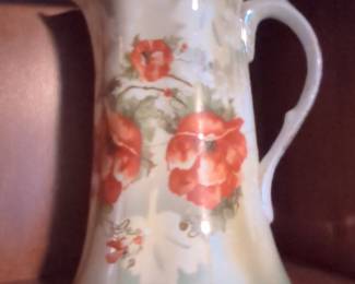 Hand-Painted Porcelain Pitcher with Poppies, Possibly Bavarian