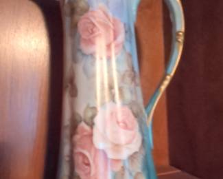 Antique Hand-Painted Porcelain Pitcher with Roses