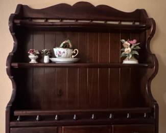Vintage Wooden Wall Shelf with Drawers and Spindle Rail