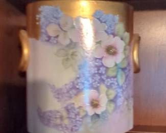 Hand-Painted Porcelain Cache Pot Vase with Floral Motif