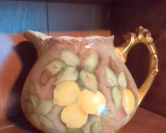 Hand-Painted Lemon Pitcher with Gilt Handle - Limoges Porcelain