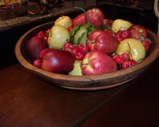 Large Wooden Bowl w/Fruit
