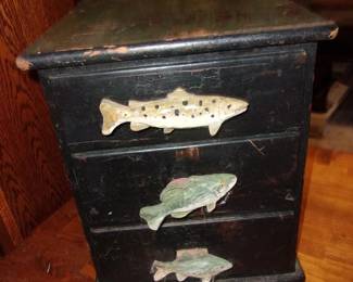 Small Cabinet w/Hand Carved Fish for Handles