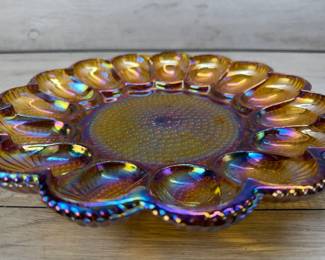 INDIANA GLASS HOBNAIL CARNIVAL GLASS EGG DISH