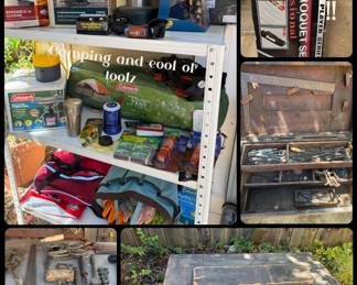Tools, camping supplies, croquet