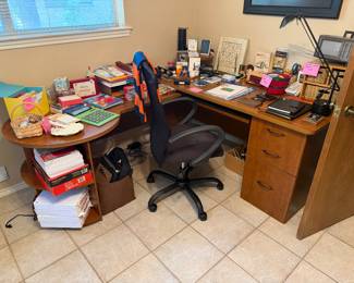 L Shaped office desk, office supplies, greeting cards and more!