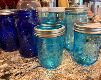 Cobalt blue and ice blue ball jars