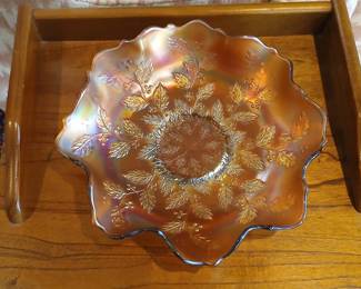 Carnival Glass 'Holly' marigold ruffled bowl
