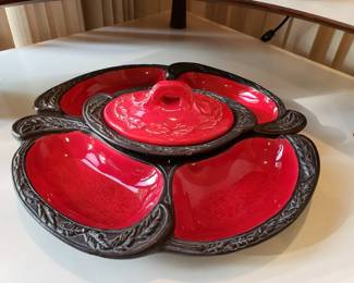 Mid-century 4-tray and lidded bowl set