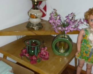 Mid-century corner table, etc