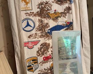 vintage car beach towel and beer advertising