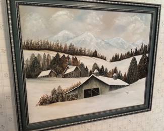 Beautiful original winter painting ( done by the homeowner). There are several pieces of her artwork for sale.