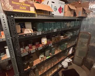 canning jars blue and clear vintage, tons more in the garage too!