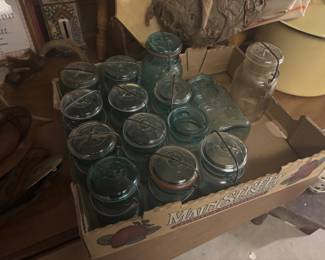 vintage blue mason jars