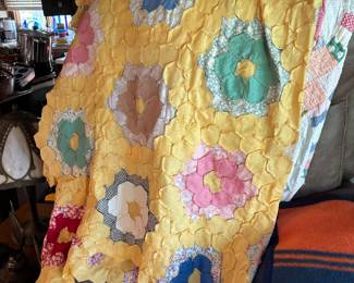 flower garden quilt top two other vintage quilts