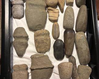 Homeowner collected Indian Native American artifacts, axes, adzes and other relics.